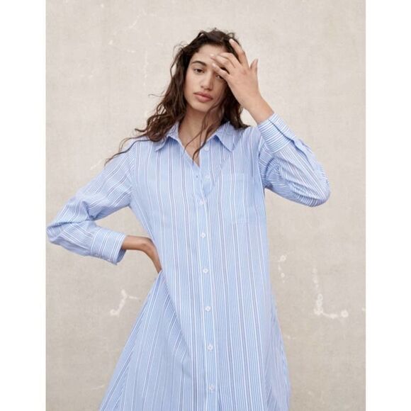 Zara Shirt Dress Blue Striped Midi - Picture 5 of 8